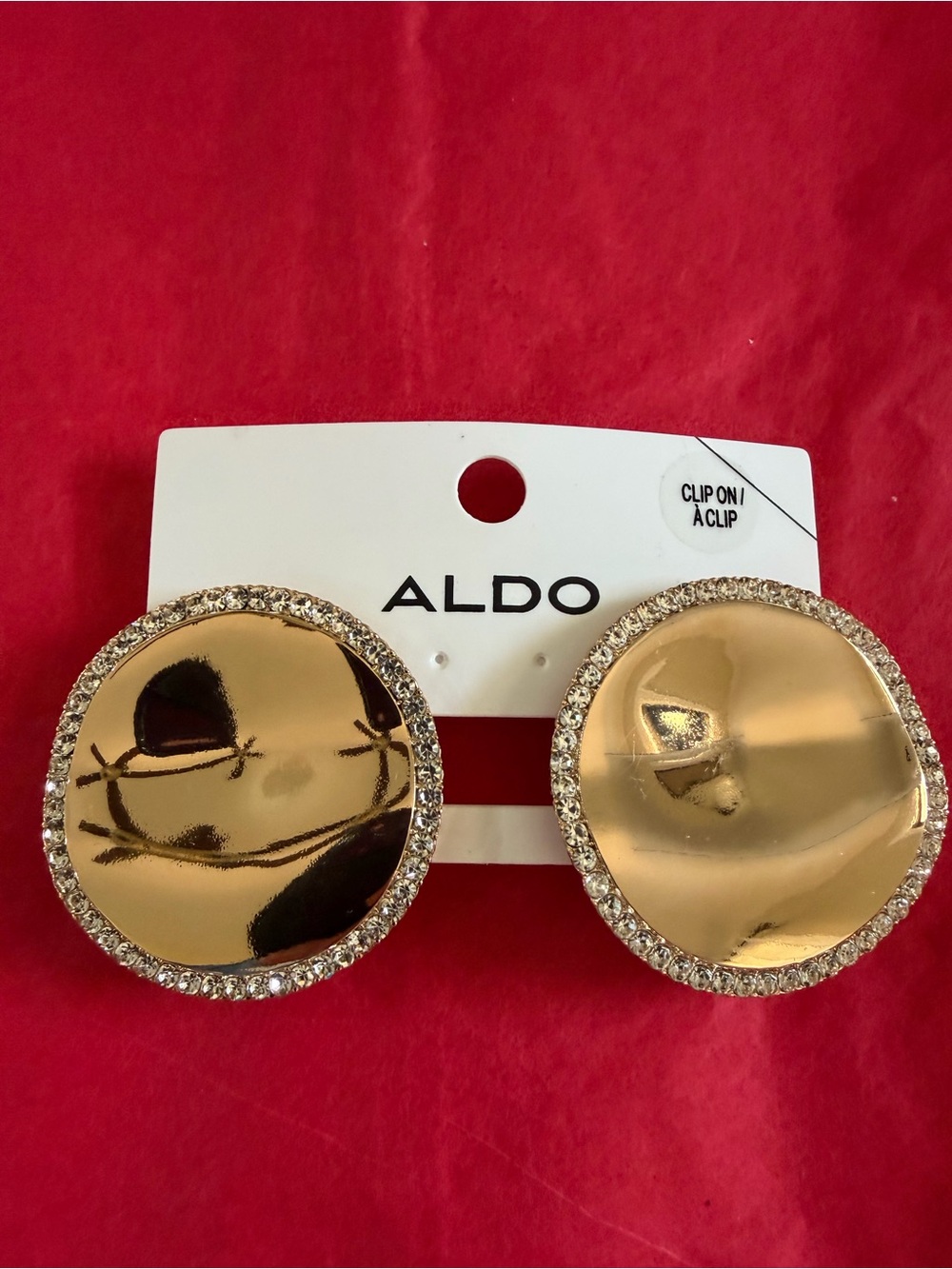 1.5” Aldo Gold Round Crystal-Edged Clip-On Earrings